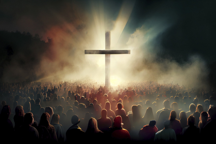 Revelation of Jesus Christ, new testament, religion of christianity, heaven and hell over the crowd of people, Jerusalem of the bible