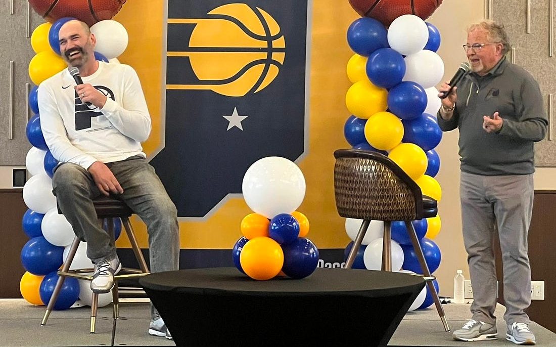 Scot Pollard was the guest speaker at a Pacers pregame event hosted by Eddie White.