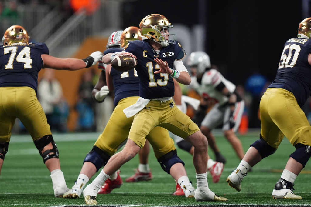 Round 6, Pick 189: Notre Dame Quarterback Riley Leonard (6-4, 216)