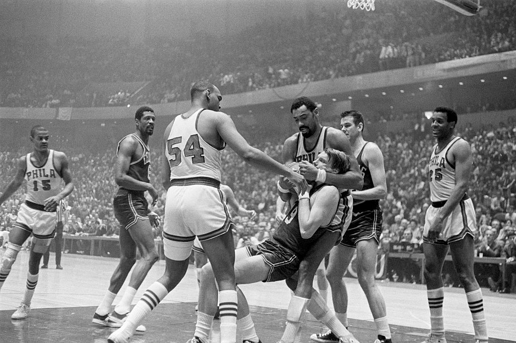 Chamberlain Taking Basketball from Nelson
