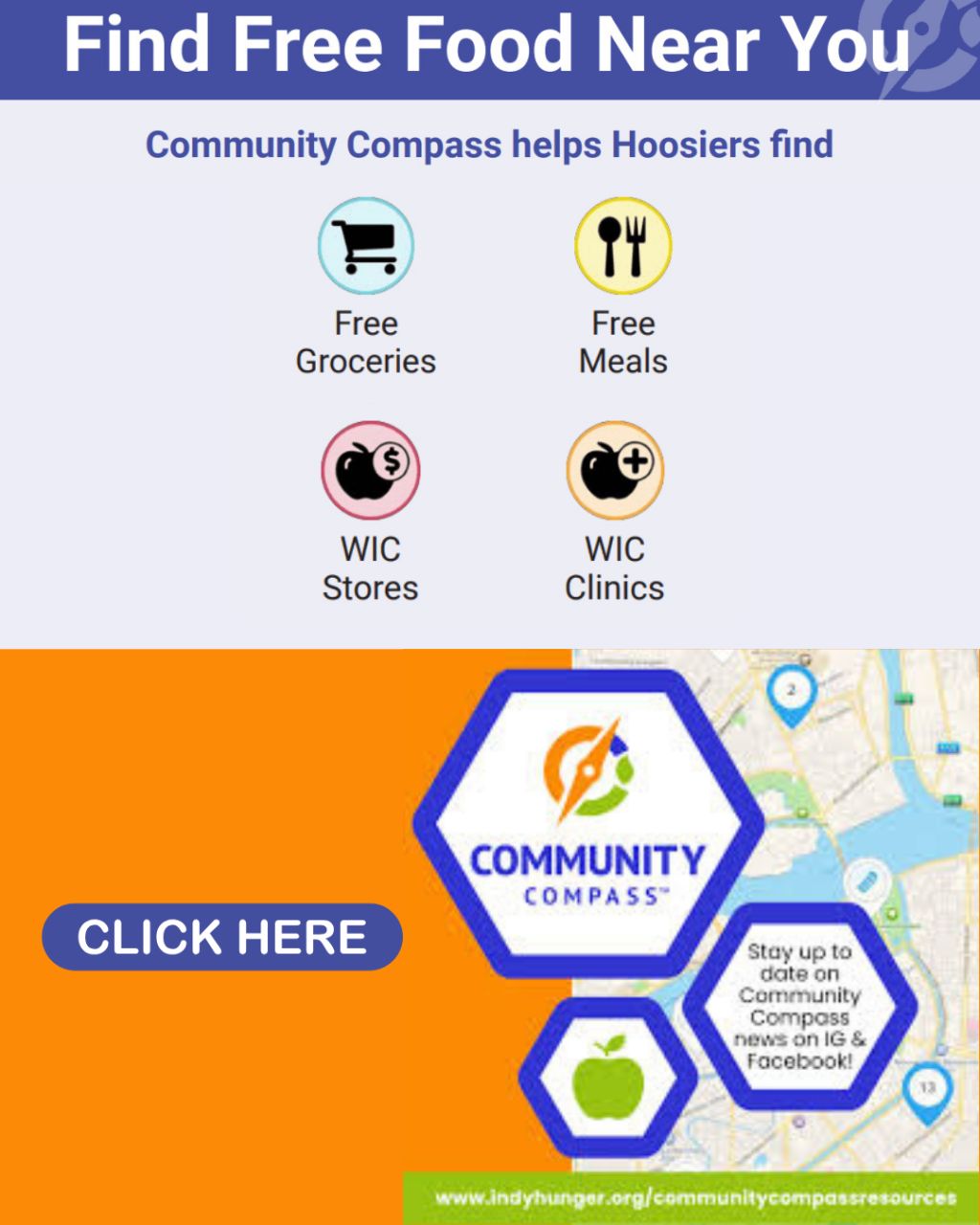 Hank FM Banner for river right on helping hoosiers find food