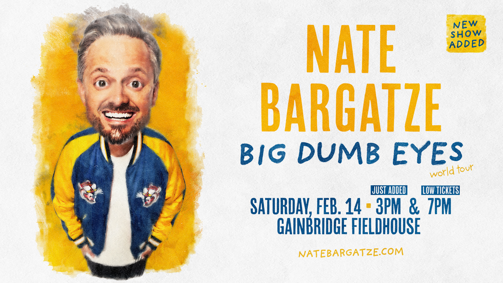tickets to see Nate Bargatze, Saturday, February 14th at Gainbridge Fieldhouse!