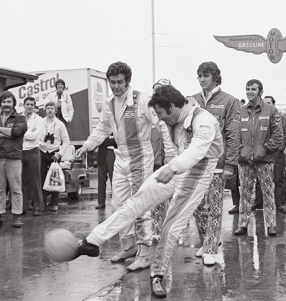 Mario Andretti Kicking Soccer Ball